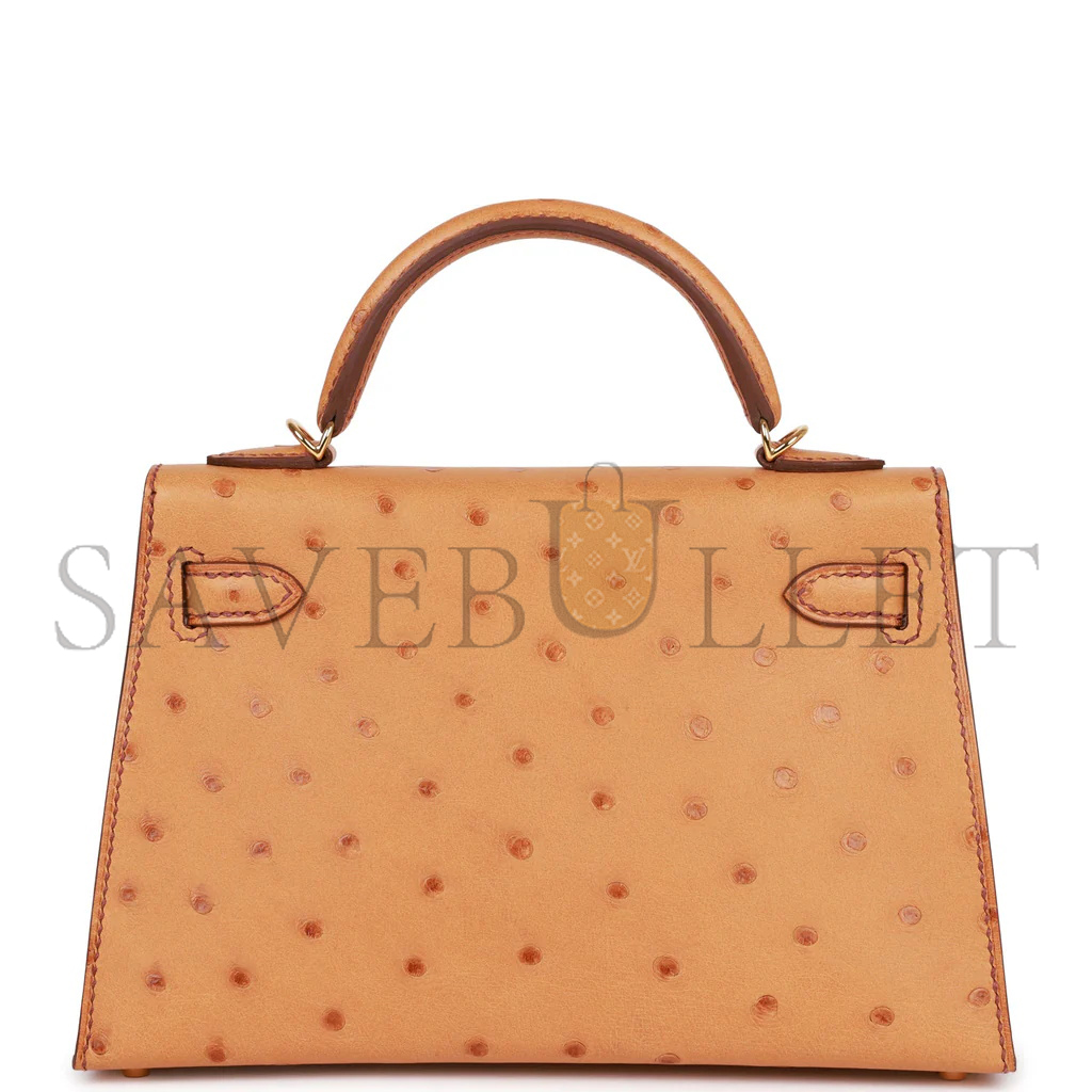 HERMÈS MASTER MINI KELLY II GOLD OSTRICH GOLD HARDWARE (19*12*5.5cm)